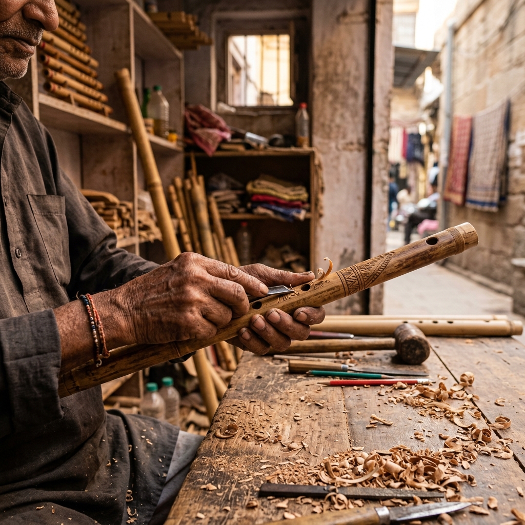 Artisan making flute in Varanasi