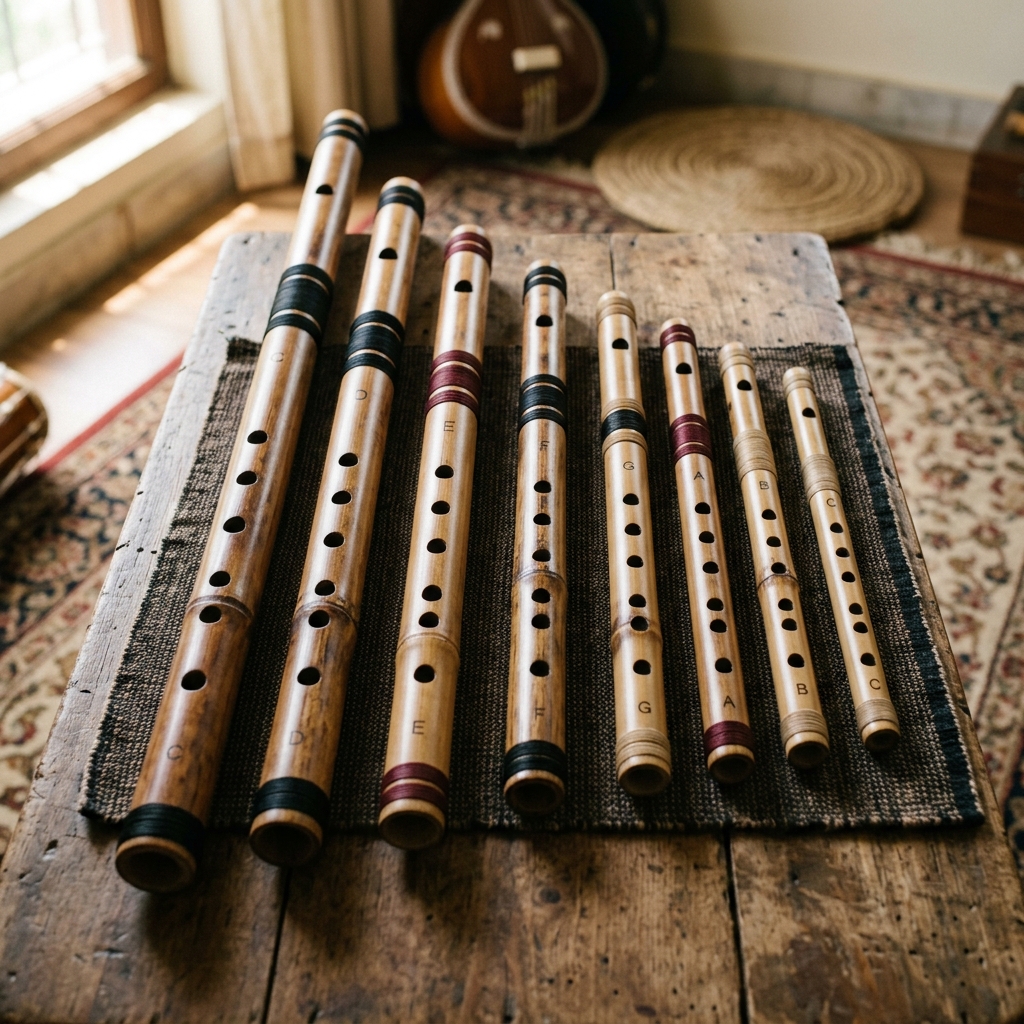 Collection of G Base Bamboo Flutes